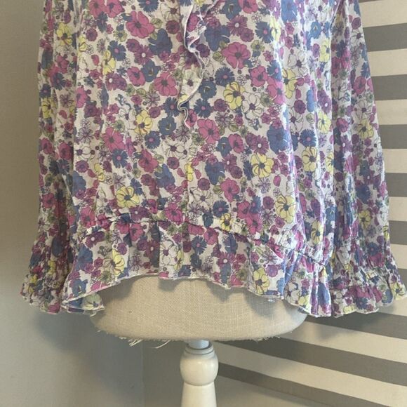 Modcloth Purple Floral Drama in Doll Valley Ruffled Cropped Blouse Size 2X - Picture 3 of 9